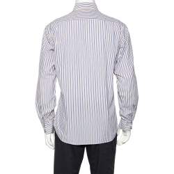 Balmain White Striped Cotton Button Front Shirt L
