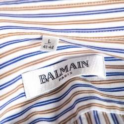 Balmain White Striped Cotton Button Front Shirt L