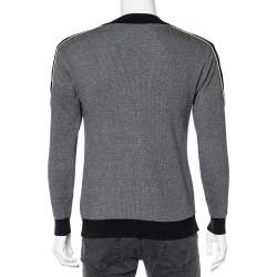 Pre Owned Balmain Grey Wool Knit Contrast Velvet Trim Sweater S