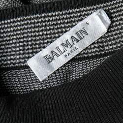 Pre Owned Balmain Grey Wool Knit Contrast Velvet Trim Sweater S