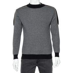 Pre Owned Balmain Grey Wool Knit Contrast Velvet Trim Sweater S