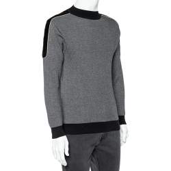Pre Owned Balmain Grey Wool Knit Contrast Velvet Trim Sweater S