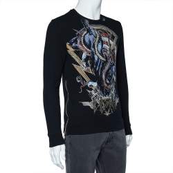Pre Owned Balmain Black Panther Logo Print Cotton Zip Detail Sweatshirt S