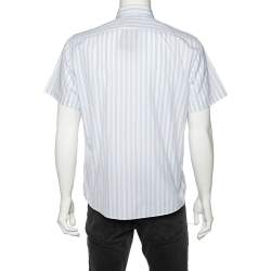 Pre Owned Balmain White Striped Cotton Short Sleeve Shirt L