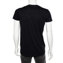 Pre Owned Balmain Black Logo Printed Cotton Crewneck T-Shirt M