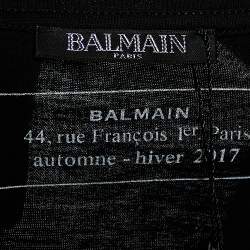 Pre Owned Balmain Black Logo Printed Cotton Crewneck T-Shirt M