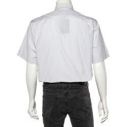 Balmain White Striped Cotton Short Sleeve Shirt L