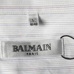 Balmain White Striped Cotton Short Sleeve Shirt L