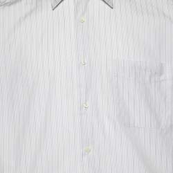 Balmain White Striped Cotton Short Sleeve Shirt L