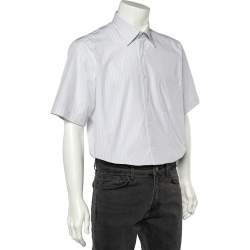 Balmain White Striped Cotton Short Sleeve Shirt L