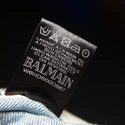 Pre Owned Balmain Blue Denim Ribbed Detailed Slim Fit Biker Jeans XL