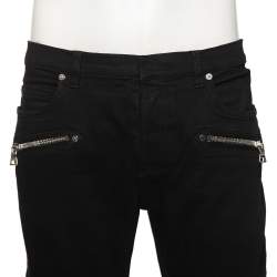 Pre Owned Balmain Black Denim Rib Detailed Slim Fit Biker Jeans XL