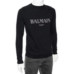 Pre Owned Balmain Black Logo Printed Cotton Crewneck Sweatshirt S