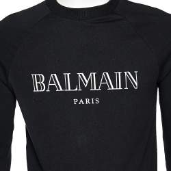 Pre Owned Balmain Black Logo Printed Cotton Crewneck Sweatshirt S