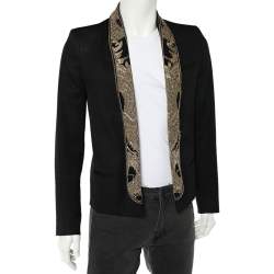 Pre Owned Balmain Black Wool Embellished Neck Open Front Jacket M