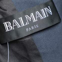 Pre Owned Balmain Navy Blue Cotton Velvet Collar Trim Open Front Jacket M