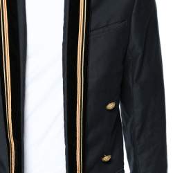 Pre Owned Balmain Navy Blue Cotton Velvet Collar Trim Open Front Jacket M