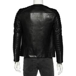 Pre Owned Balmain Black Leather Open Front Biker Jacket S