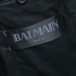 Pre Owned Balmain Black Leather Open Front Biker Jacket S