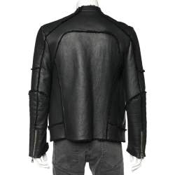 Pre Owned Balmain Black Shearling Biker Jacket M