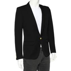 Pre Owned Balmain Black Wool Button Front Blazer M