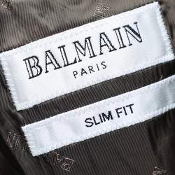 Balmain Beige Checkered Wool Button Front Blazer XS