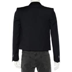 Pre Owned Balmain Navy Blue Wool Contrast Trim Open Front Blazer M