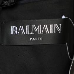 Pre Owned Balmain Navy Blue Wool Contrast Trim Open Front Blazer M