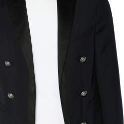 Pre Owned Balmain Navy Blue Wool Contrast Trim Open Front Blazer M