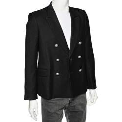 Pre Owned Balmain Black Wool Button Detail Double Breasted Jacket M