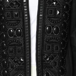 Pre Owned Balmain Black Beaded Cotton Open Front Jacket M
