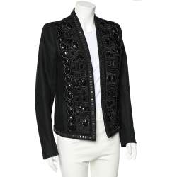 Pre Owned Balmain Black Beaded Cotton Open Front Jacket M