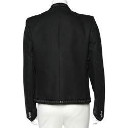 Pre Owned Balmain Black Beaded Cotton Open Front Jacket M