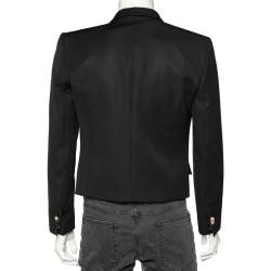 Pre Owned Balmain Black Wool Satin Trim Spencer Blazer L
