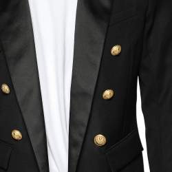 Pre Owned Balmain Black Wool Satin Trim Spencer Blazer L