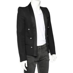 Pre Owned Balmain Black Wool Button Detailed Open Front Blazer M 