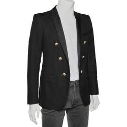 Pre Owned Balmain Black Cotton Button Detailed Open-Front Blazer M