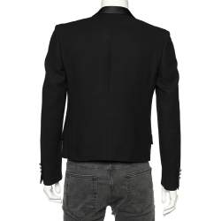 Balmain Black Cotton & Silk Lapel Detailed Cropped Blazer M