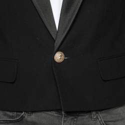 Balmain Black Cotton & Silk Lapel Detailed Cropped Blazer M