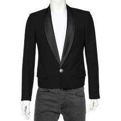 Balmain Black Cotton & Silk Lapel Detailed Cropped Blazer M