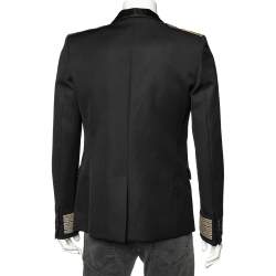 Pre Owned Balmain Black Wool Embroidered Cuff Detailed Open Front Blazer M