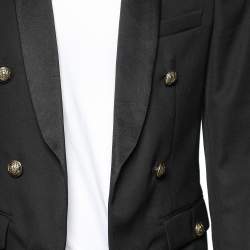Pre Owned Balmain Black Wool Embroidered Cuff Detailed Open Front Blazer M