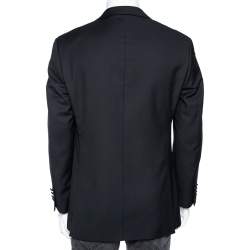 Pre Owned Balmain Black Satin Lapel Detailed Single Breasted Blazer L