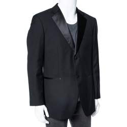Pre Owned Balmain Black Satin Lapel Detailed Single Breasted Blazer L