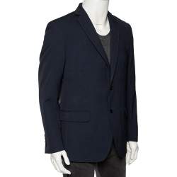Pre Owned Balmain Blue Textured Single Breasted Slim Fit Blazer XL