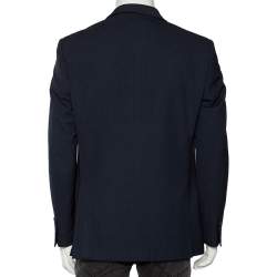 Pre Owned Balmain Blue Textured Single Breasted Slim Fit Blazer XL