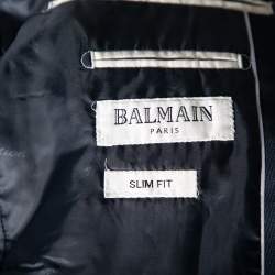 Pre Owned Balmain Blue Textured Single Breasted Slim Fit Blazer XL