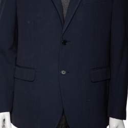 Pre Owned Balmain Blue Textured Single Breasted Slim Fit Blazer XL