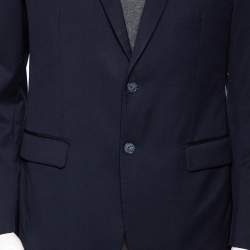 Pre Owned Balmain Navy Blue Wool Button Front Blazer M