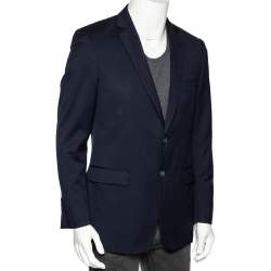 Pre Owned Balmain Navy Blue Wool Button Front Blazer M
